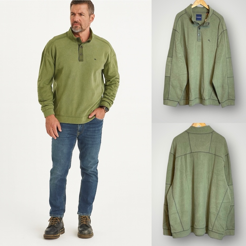 𝅺Tommy Bahama | Michael Fleecebender Sweater Snap Neck Beetle Green